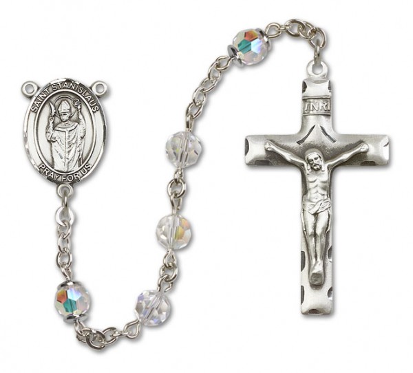 St. Stanislaus Sterling Silver Heirloom Rosary Squared Crucifix - Crystal