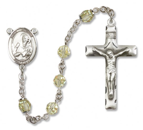 St. Andrew the Apostle Sterling Silver Heirloom Rosary Squared Crucifix - Zircon