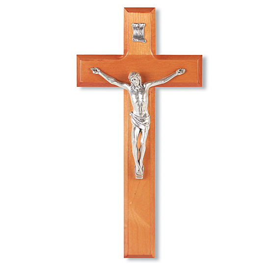 Natural Cherry Wall Crucifix - 10 inch - Brown