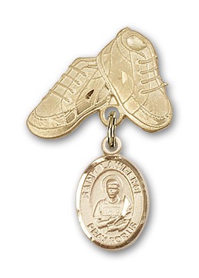 Pin Badge with St. Lawrence Charm and Baby Boots Pin - 14K Solid Gold