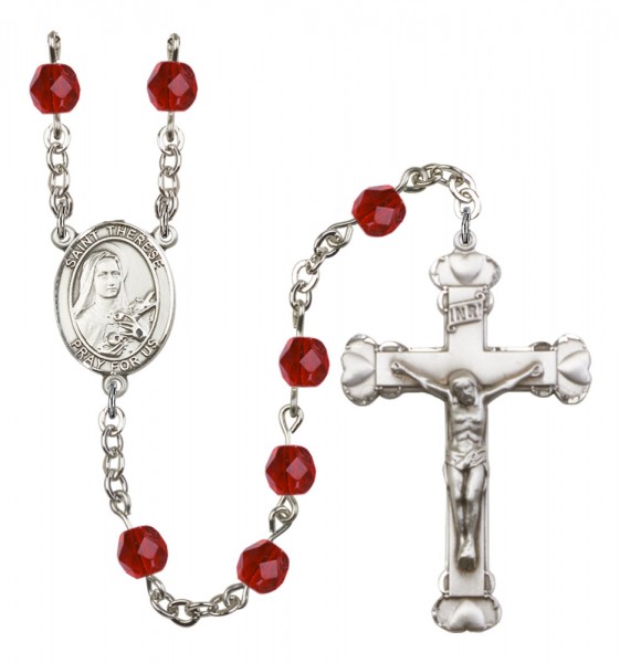 Women's St. Therese of Lisieux Birthstone Rosary - Ruby Red