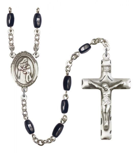 Men's Blessed Caroline Gerhardinger Silver Plated Rosary - Black | Silver