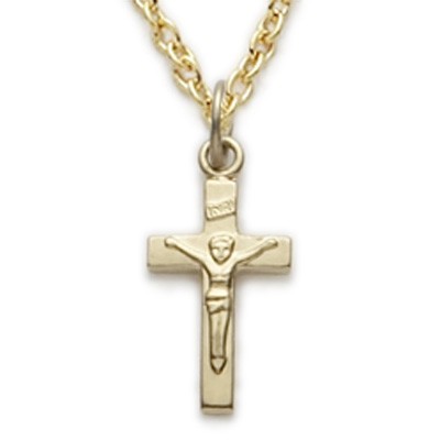 Gold Plated Baby Crucifix Necklace   - Gold