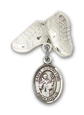 Pin Badge with St. Augustine Charm and Baby Boots Pin - Silver tone