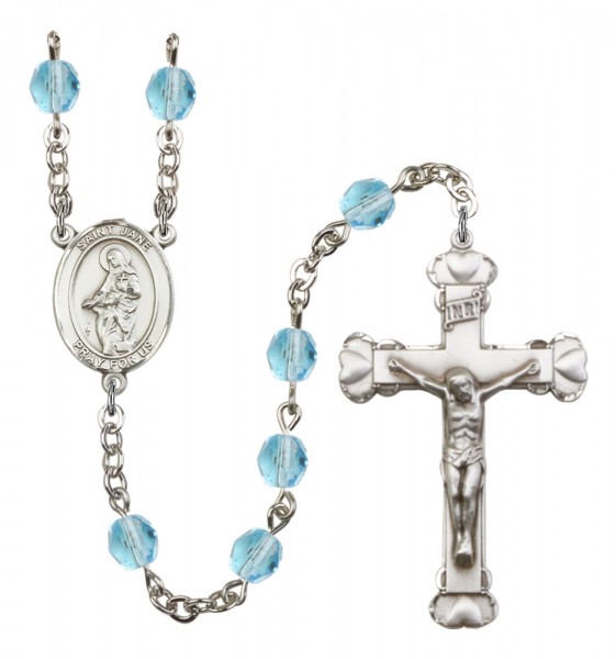 Women's St. Jane Frances de Chantal Silver Plated Birthstone Rosary - Aqua