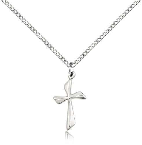 Women's Curved Cross Pendant - Sterling Silver