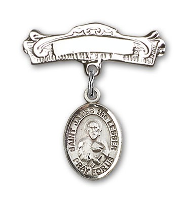 Pin Badge with St. James the Lesser Charm and Arched Polished Engravable Badge Pin - Silver tone