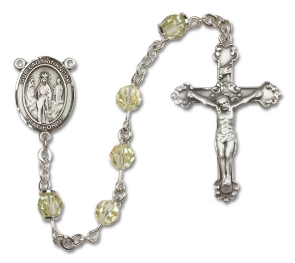 Our Lady of Knock Sterling Silver Heirloom Rosary Fancy Crucifix - Zircon
