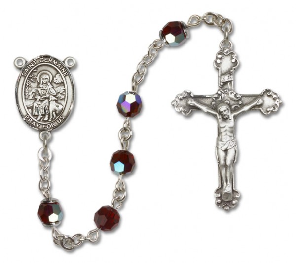 St. Germaine Cousin Sterling Silver Heirloom Rosary Fancy Crucifix - Garnet