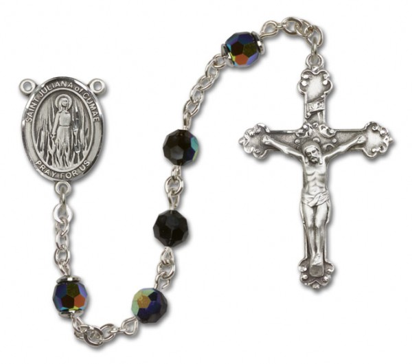 St. Juliana Sterling Silver Heirloom Rosary Fancy Crucifix - Black