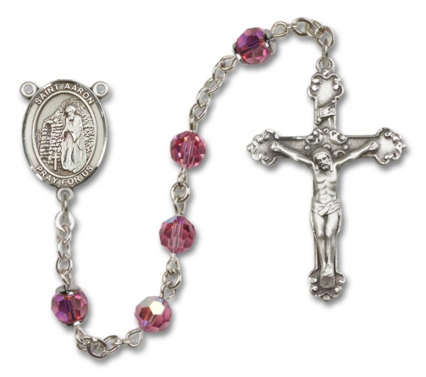 St. Aaron Sterling Silver Heirloom Rosary Fancy Crucifix - Rose