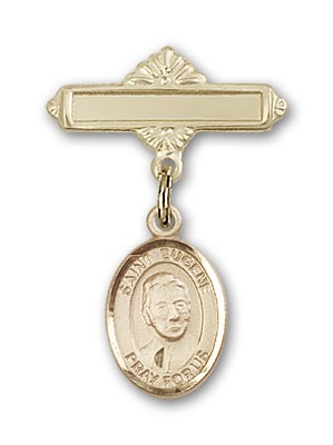 Pin Badge with St. Eugene de Mazenod Charm and Polished Engravable Badge Pin - 14K Solid Gold