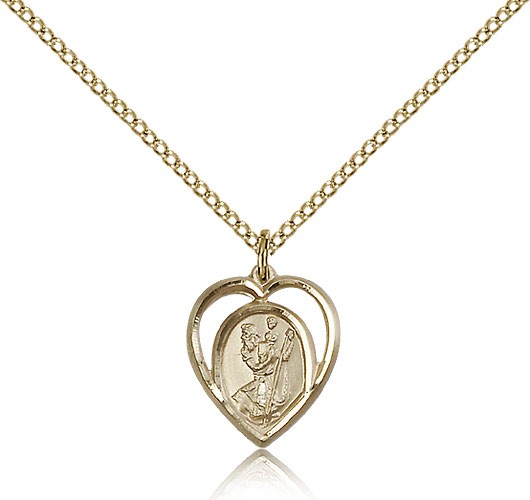 Open-Cut Heart Petite St. Christopher Necklace - 14KT Gold Filled