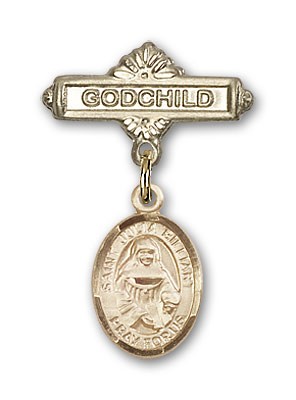 Pin Badge with St. Julia Billiart Charm and Godchild Badge Pin - Gold Tone