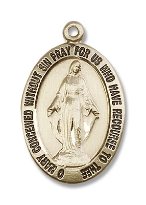 Men's Oval Shaped Miraculous Medal - 14K Solid Gold