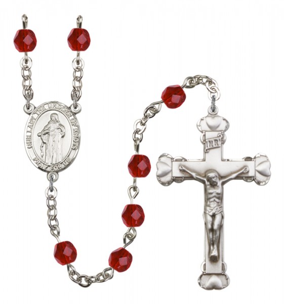 Women's Our Lady the Undoer of Knots Birthstone Rosary - Ruby Red