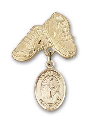 Pin Badge with St. Ann Charm and Baby Boots Pin - Gold Tone