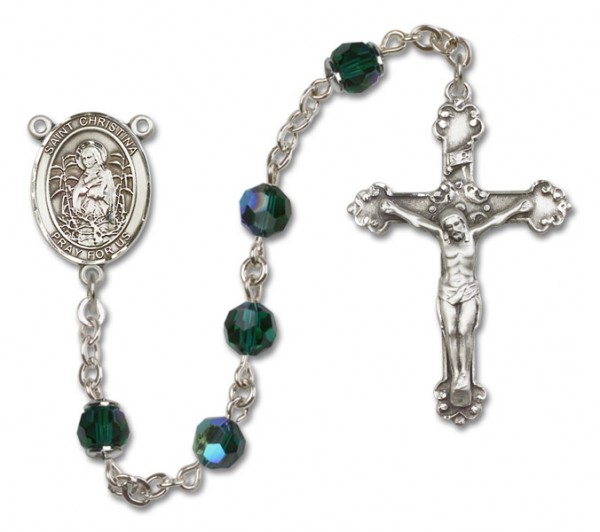 St. Christina the Astonishing Sterling Silver Heirloom Rosary Fancy Crucifix - Emerald Green