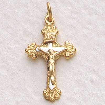 Women's Elegant Budded Gold Crucifix Medal  - Gold
