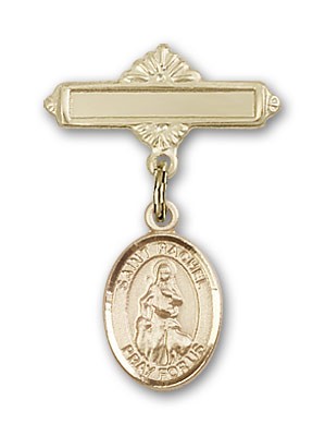 Pin Badge with St. Rachel Charm and Polished Engravable Badge Pin - Gold Tone