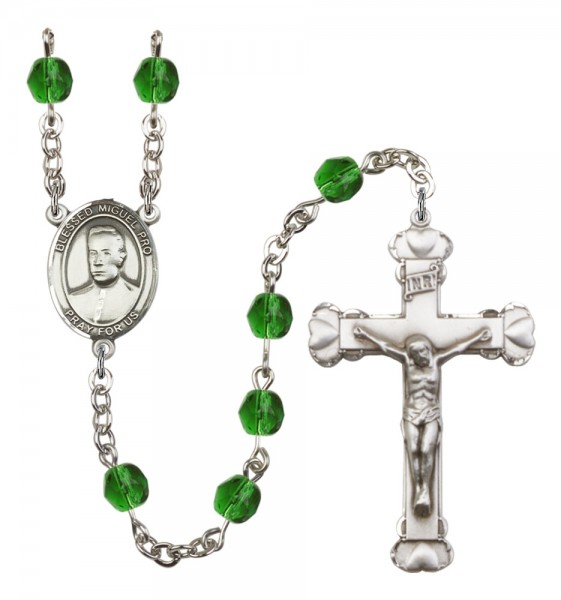 Women's Blessed Miguel Pro Birthstone Rosary - Emerald Green