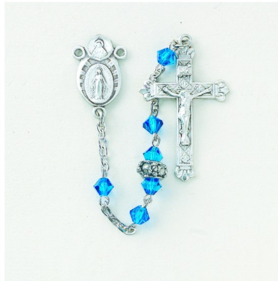4mm Capri Crystal Bead Rosary in Sterling Silver - Blue