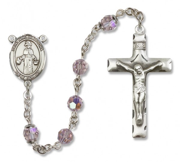 St. Nino de Atocha Sterling Silver Heirloom Rosary Squared Crucifix - Light Amethyst