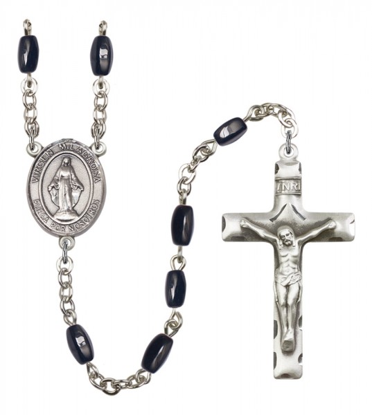 Men's Virgen Milagrosa Silver Plated Rosary - Black | Silver