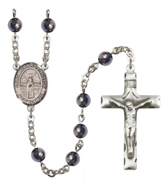 Men's St. Medard of Noyon Silver Plated Rosary - Gray