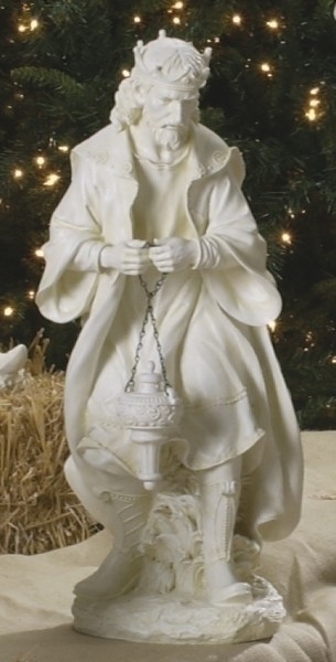 White Resin Praising Wise King 26.5&quot;H for 27&quot; Scale Nativity Set - Natural Stone
