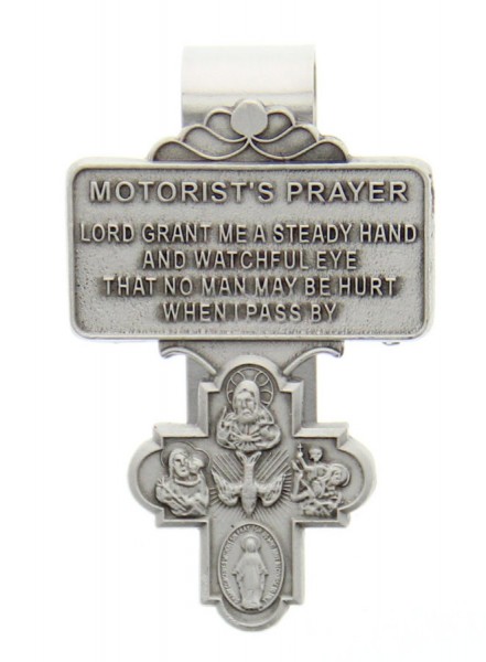 4-Way Cross Motorist's Prayer Visor Clip, Pewter - 2 1/4&quot;H - Silver