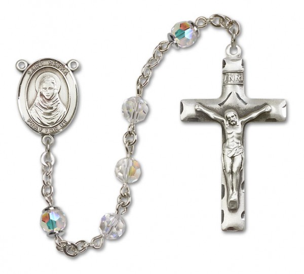 St. Rafka Sterling Silver Heirloom Rosary Squared Crucifix - Crystal