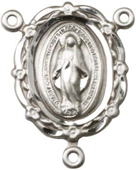 Flowers and Ribbons Miraculous Medal Rosary Centerpiece - Sterling Silver