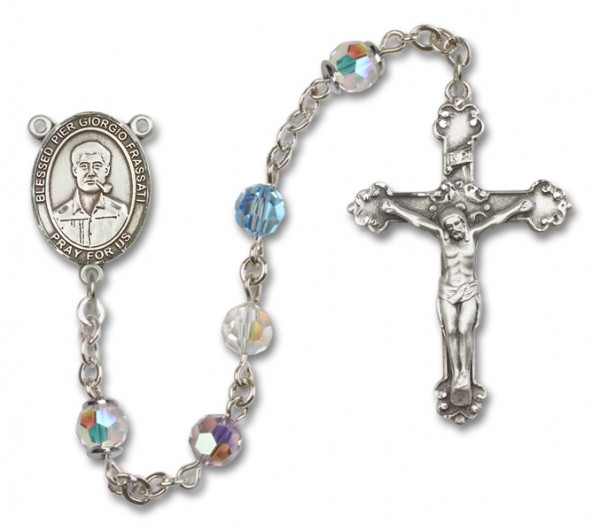 Blessed Pier Giorgio Frassati Sterling Silver Heirloom Rosary Fancy Crucifix - Multi-Color