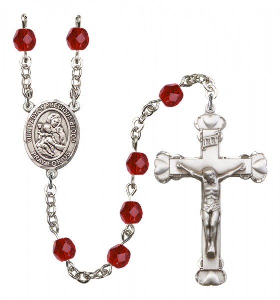 Women's Our Lady of the Precious Blood Birthstone Rosary - Ruby Red