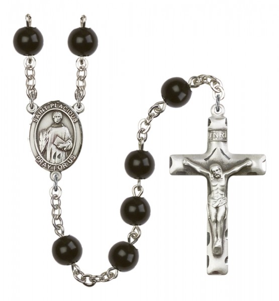 Men's St. Placidus Silver Plated Rosary - Black