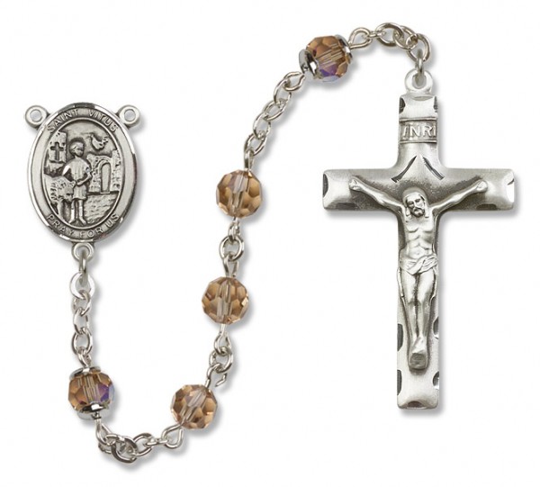 St. Vitus Sterling Silver Heirloom Rosary Squared Crucifix - Topaz