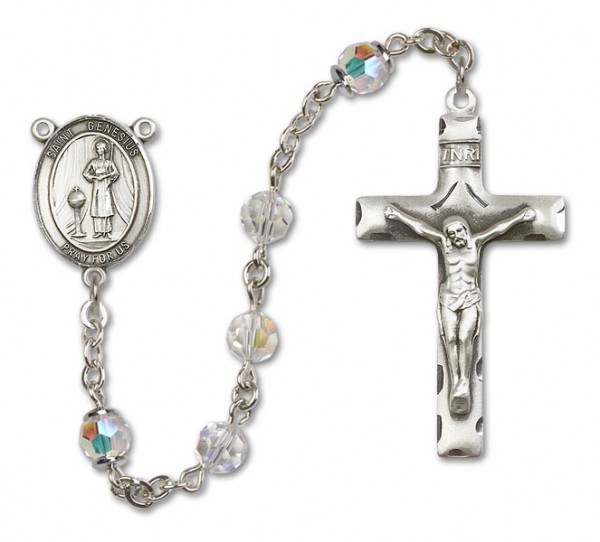 St. Genesius of Rome Sterling Silver Heirloom Rosary Squared Crucifix - Crystal