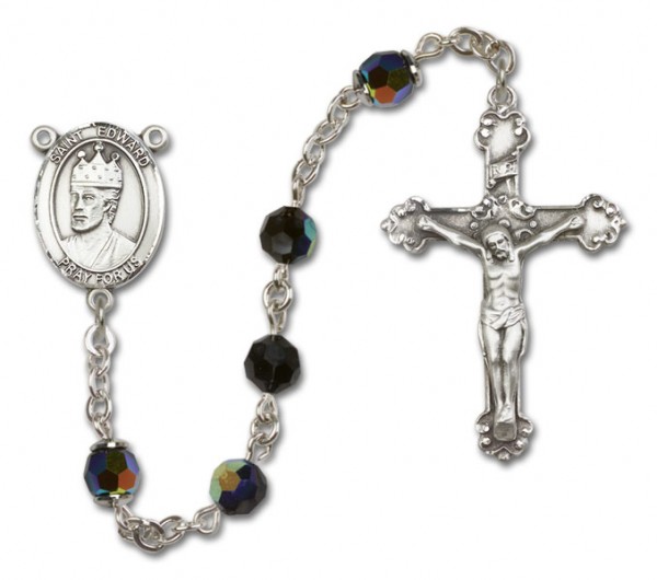 St. Edward the Confessor Sterling Silver Heirloom Rosary Fancy Crucifix - Black