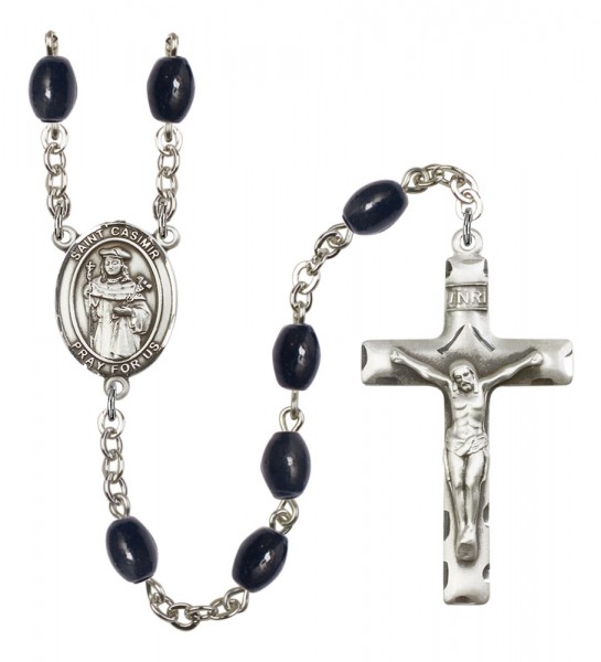 Men's St. Casimir of Poland Silver Plated Rosary - Black Oval