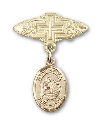 Pin Badge with St. Jason Charm and Badge Pin with Cross - Gold Tone