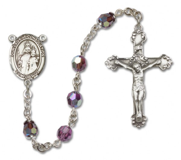 Our Lady of Consolation Rosary Our Lady of Mercy Sterling Silver Heirloom Rosary Fancy Crucifix - Amethyst
