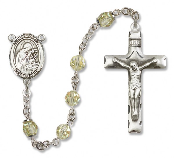 St. Aloysius Gonzaga Sterling Silver Heirloom Rosary Squared Crucifix - Zircon