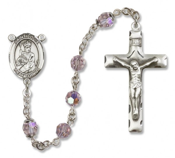 St. Louis Sterling Silver Heirloom Rosary Squared Crucifix - Light Amethyst