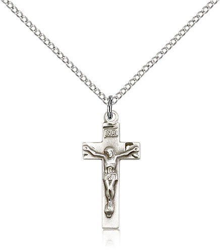 Women's Square Edge Crucifix Pendant - Sterling Silver