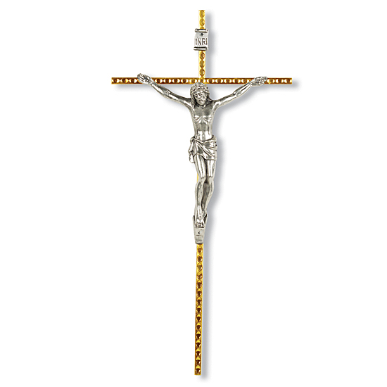 Italian Gold Plated Hammered Nickel Wall Crucifix - 10 inch - Gold