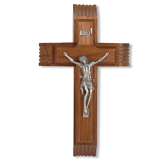 Walnut Sick Call Crucifix Set - 10 inch - Brown