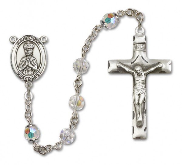 St. Henry II Sterling Silver Heirloom Rosary Squared Crucifix - Crystal