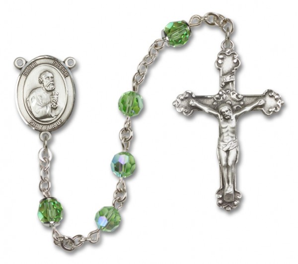 St. Peter the Apostle Sterling Silver Heirloom Rosary Fancy Crucifix - Peridot