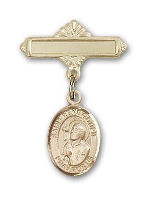 Pin Badge with St. Rene Goupil Charm and Polished Engravable Badge Pin - Gold Tone